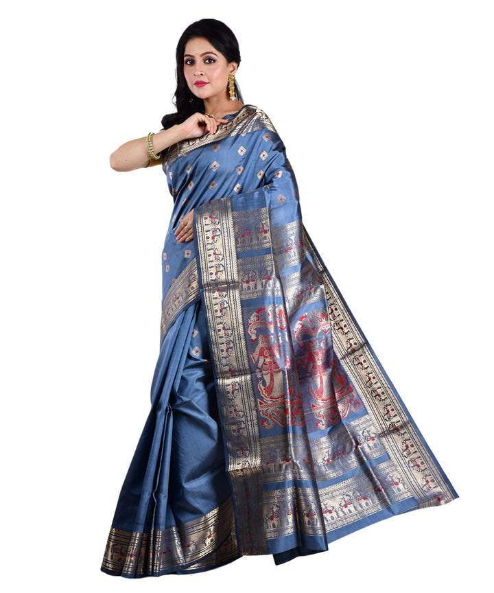 Grey bengle handwoven silk saree