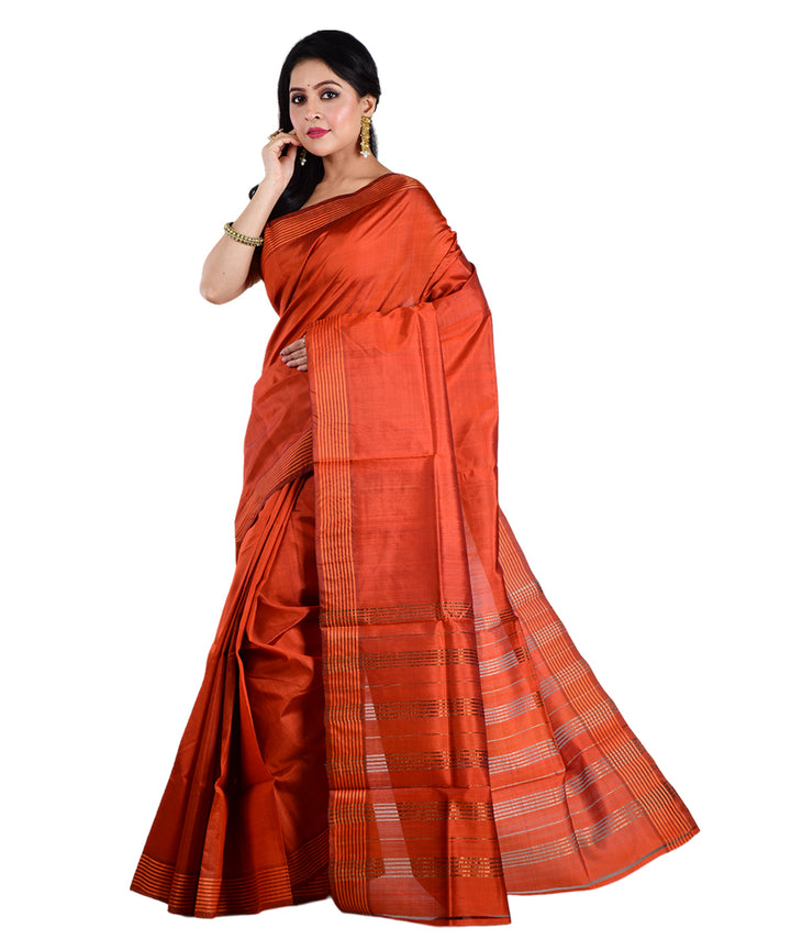 Orange handwoven silk saree