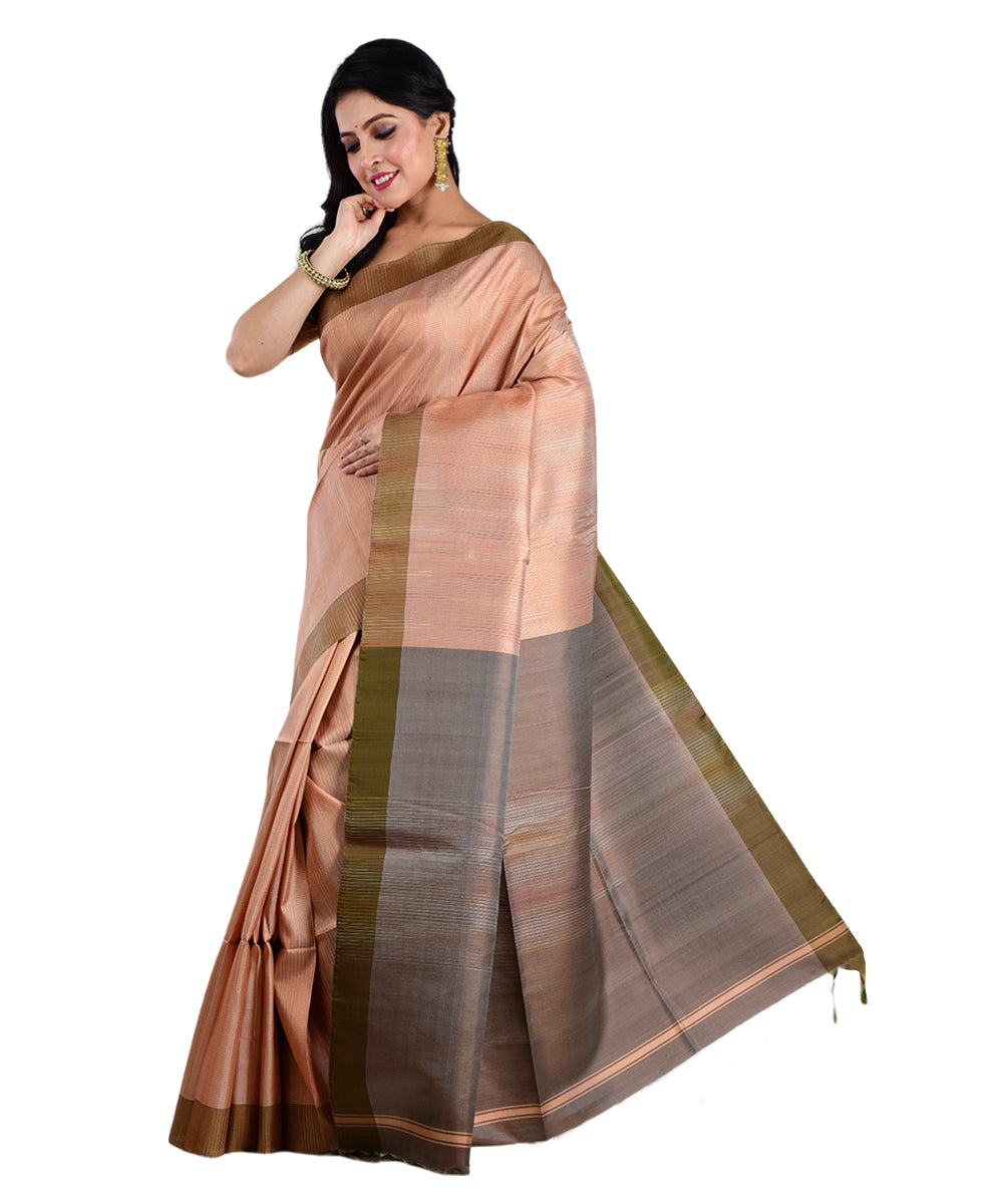 Brown grey handwoven silk saree