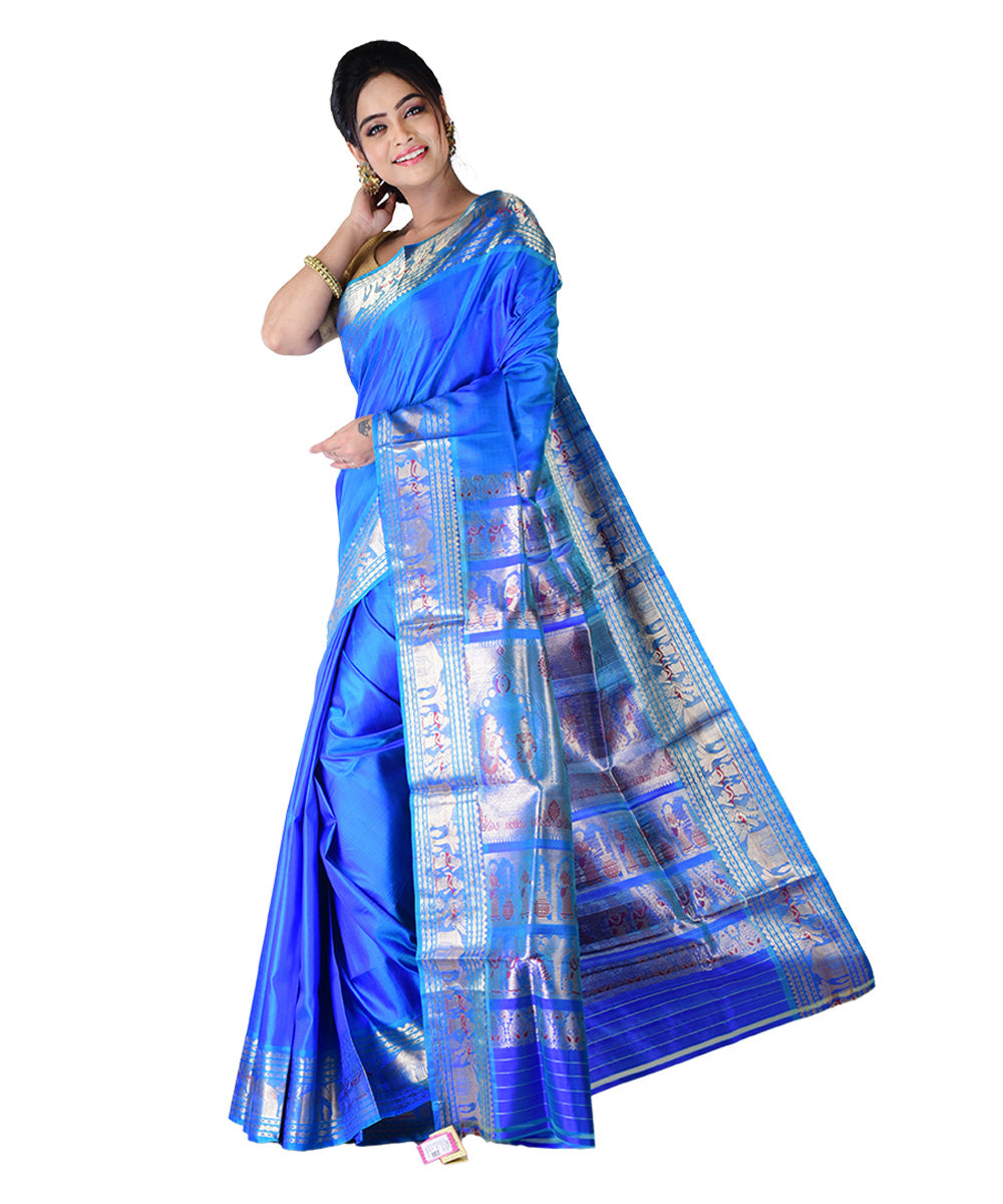 Navy blue handwoven silk saree