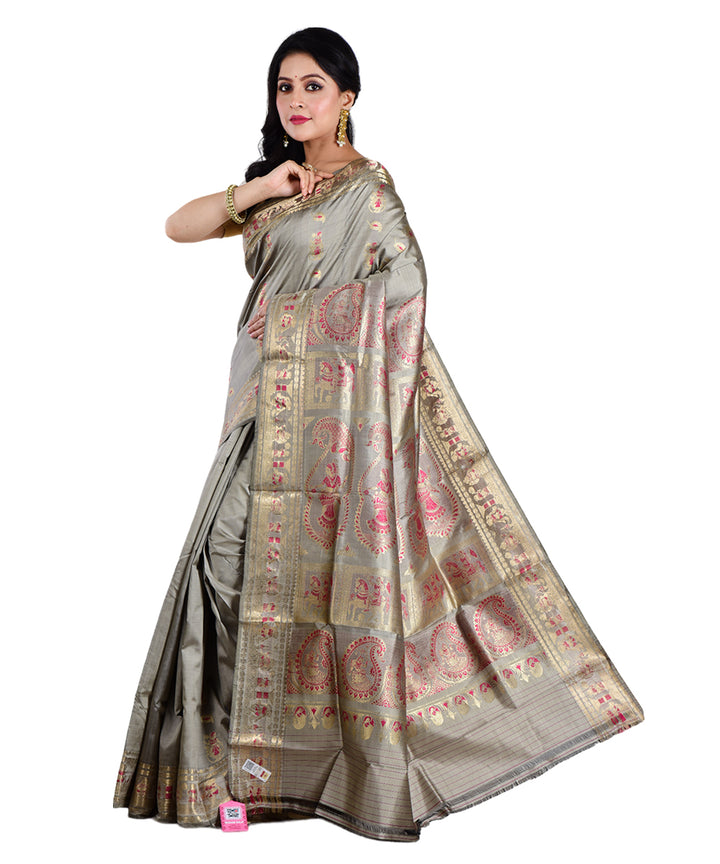 Grey handwoven silk saree