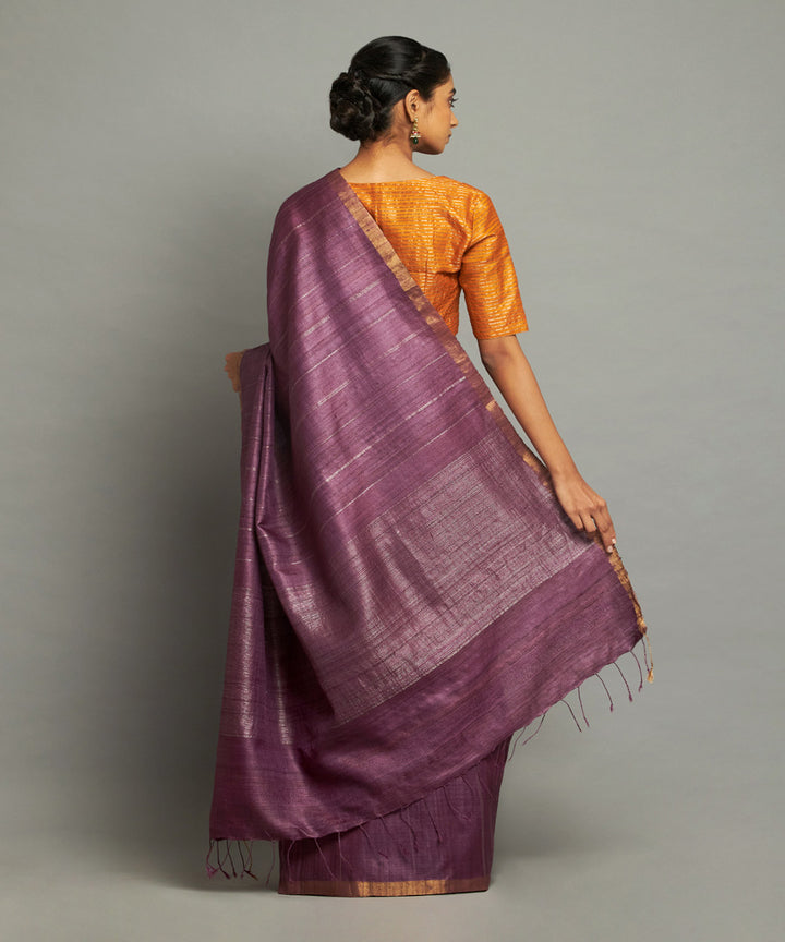 Deep purple tussar silk hand woven chhattisgarh kosa saree