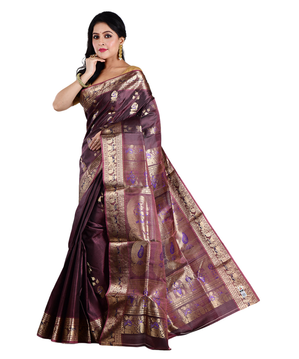 Brown silk handwoven saree