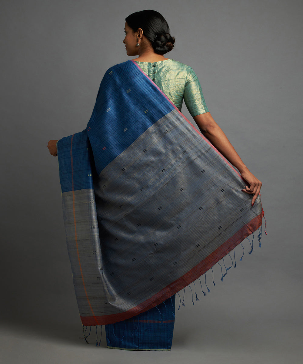 Egyptian blue tussar silk handwoven chhattisgarh kosa saree