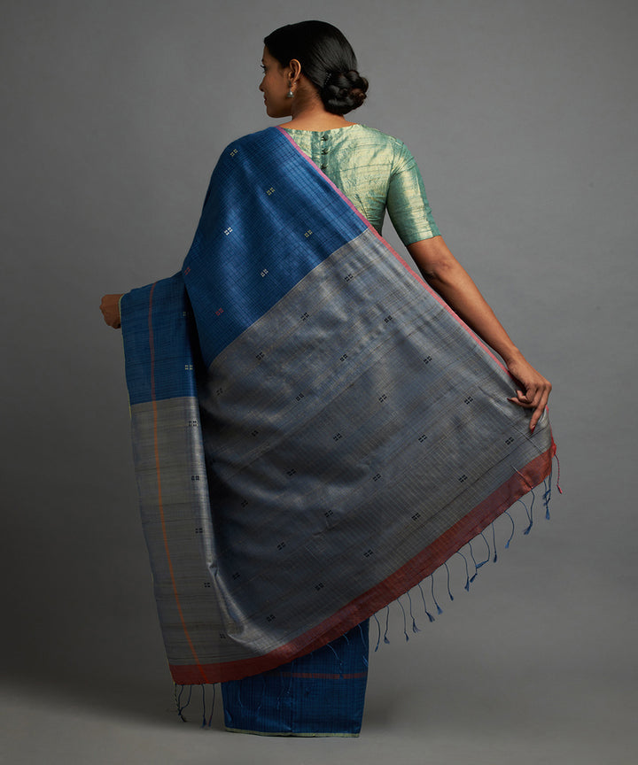 Egyptian blue tussar silk handwoven chhattisgarh kosa saree