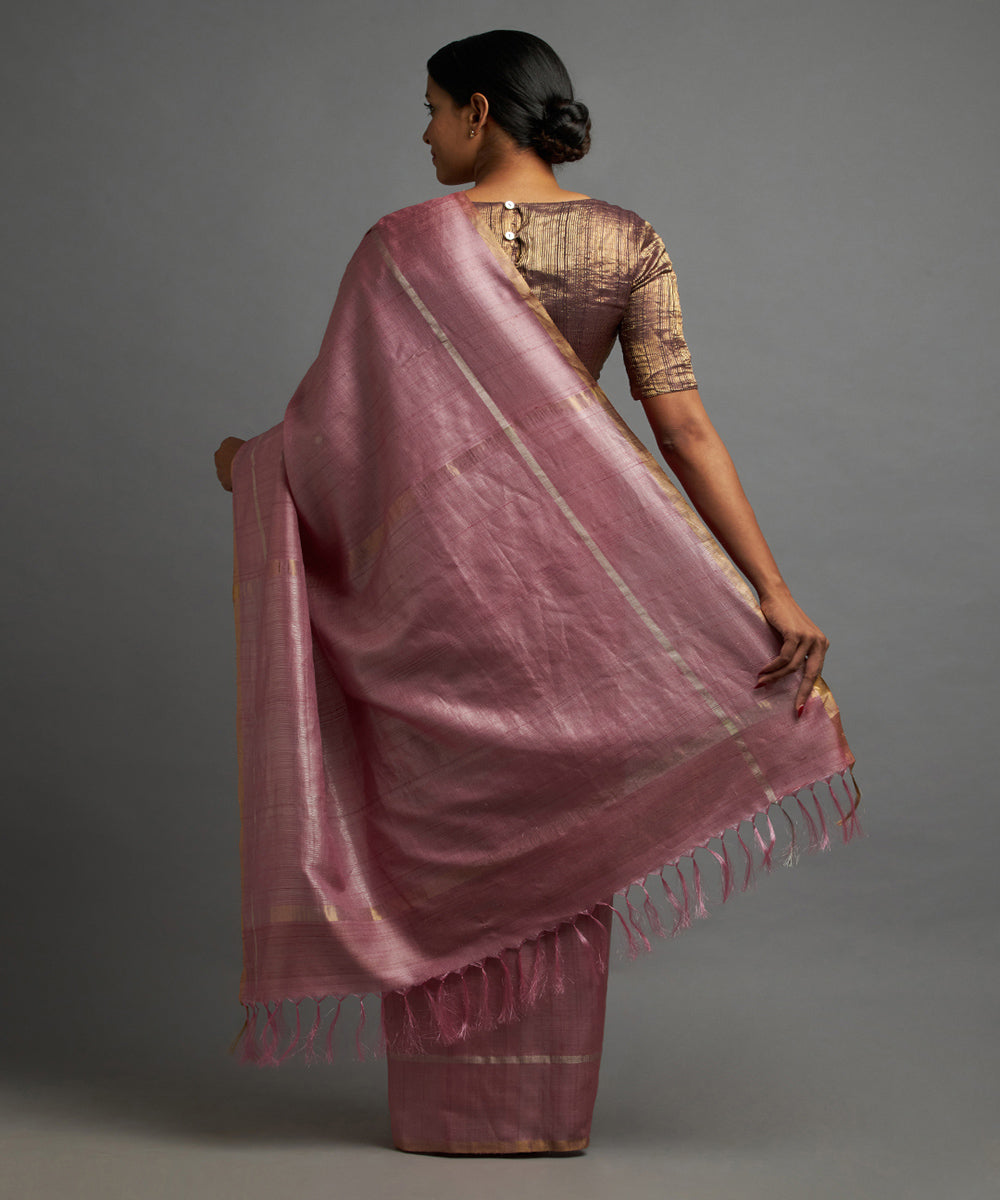 Blushing pink tussar silk hand woven chhattisgarh kosa saree