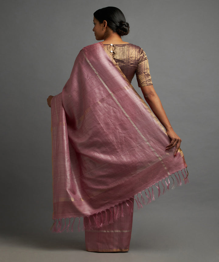 Blushing pink tussar silk hand woven chhattisgarh kosa saree