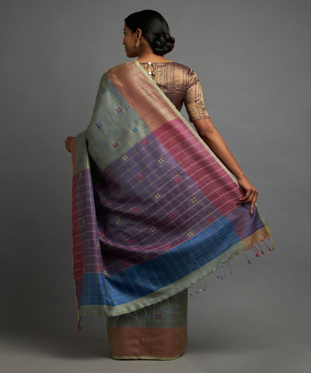 Pistachio chhattisgarh kosa tussar silk hand woven saree
