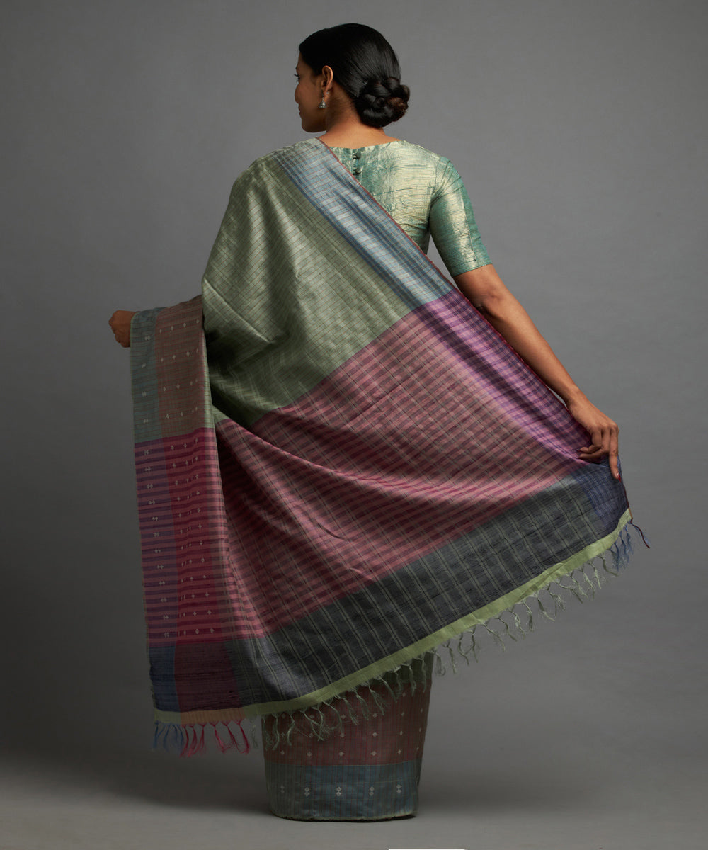 Pistachio tussar silk hand woven chhattisgarh kosa saree