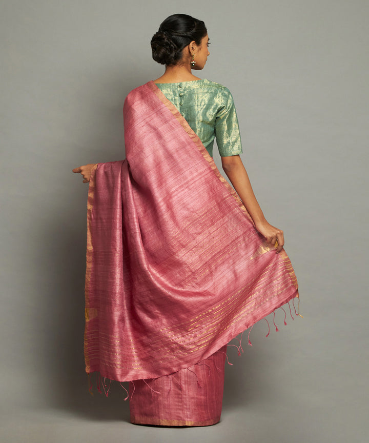 Coral tussar silk hand woven chhattisgarh kosa saree
