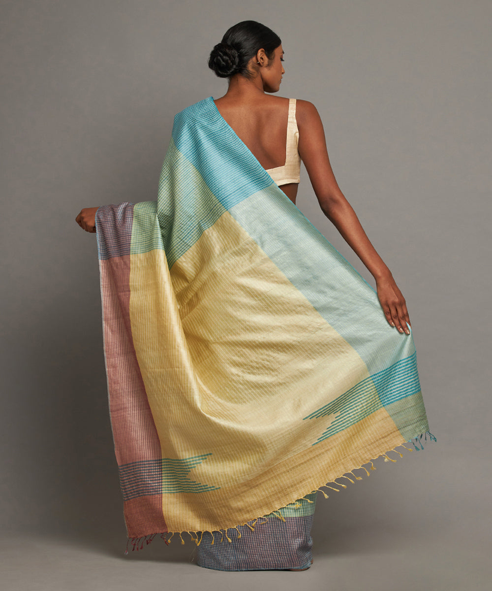 Light blue tussar silk hand woven chhattisgarh kosa saree