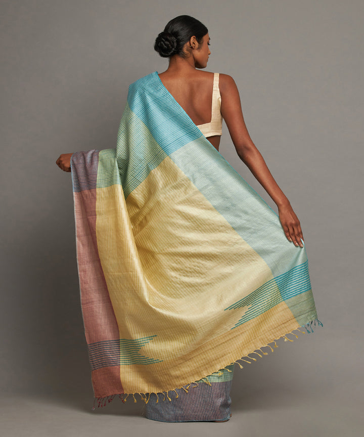 Light blue tussar silk hand woven chhattisgarh kosa saree