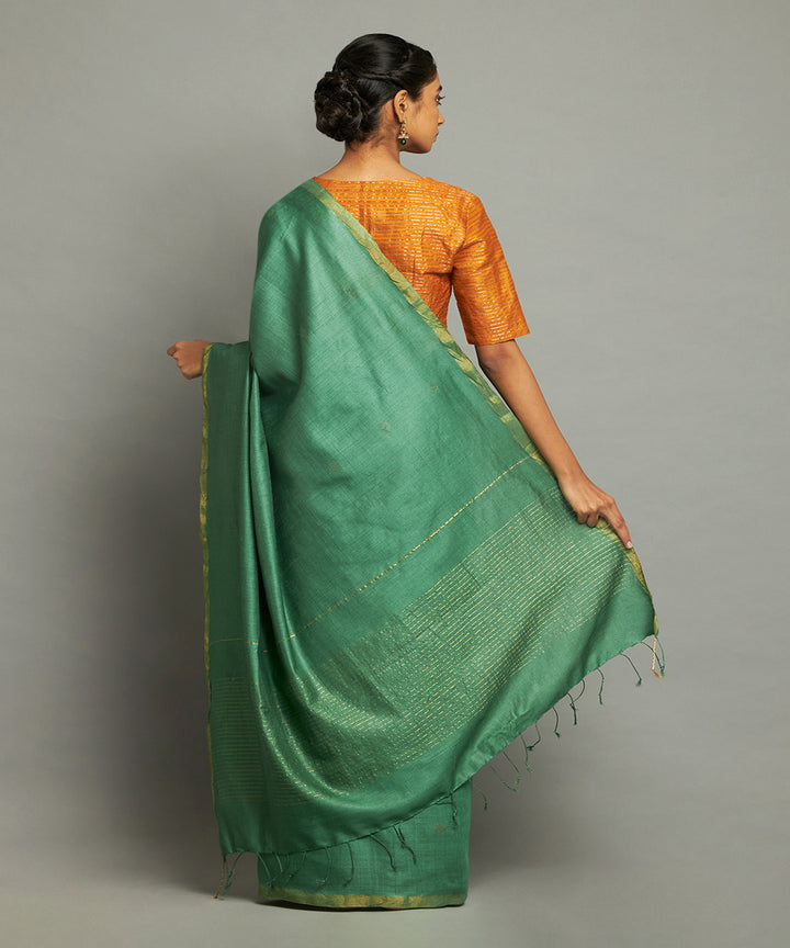 Dark green tussar silk hand woven chhattisgarh kosa saree