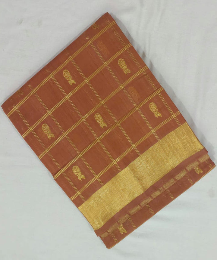 Brown zari handloom venkatagiri cotton saree