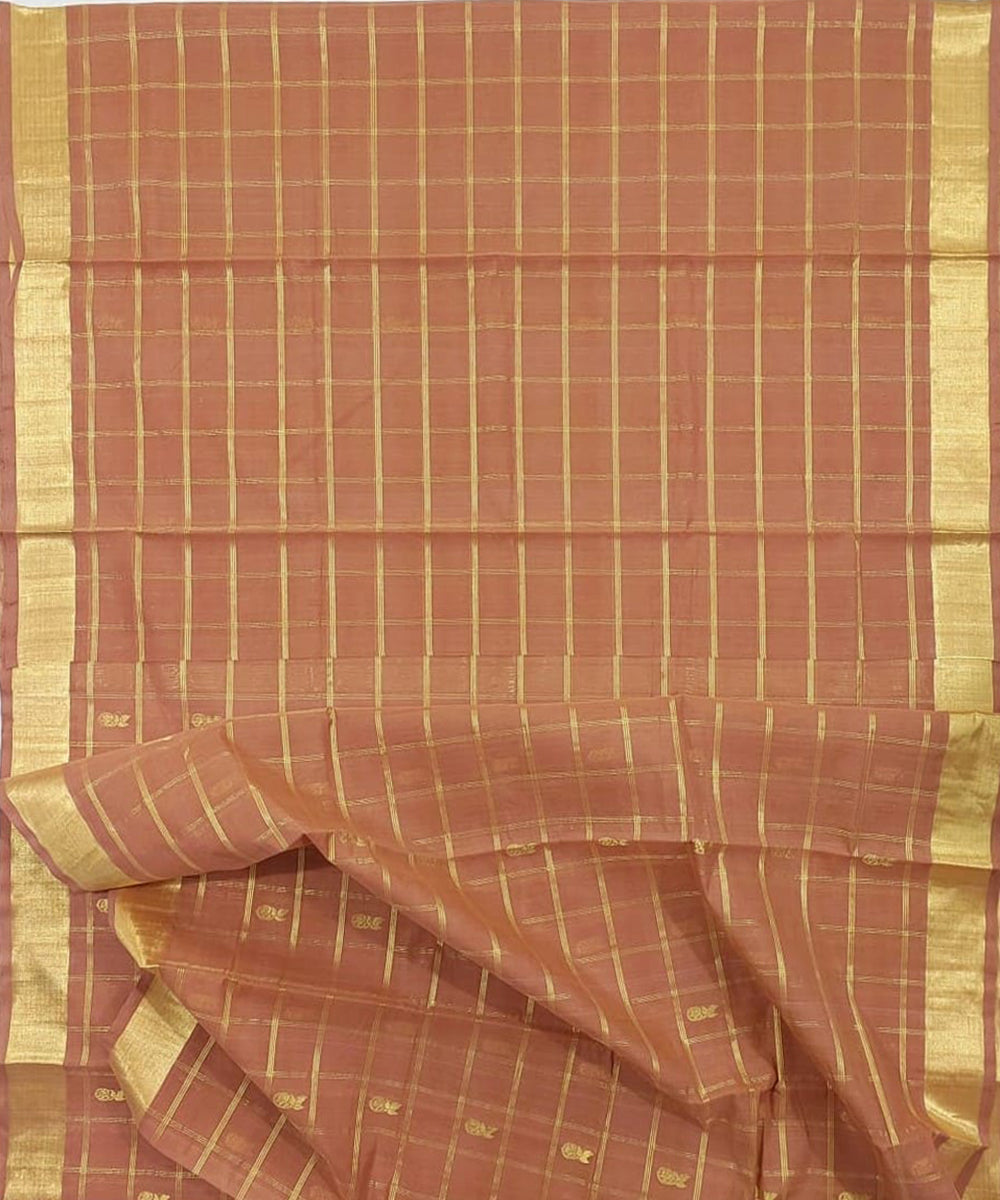 Brown zari handloom venkatagiri cotton saree