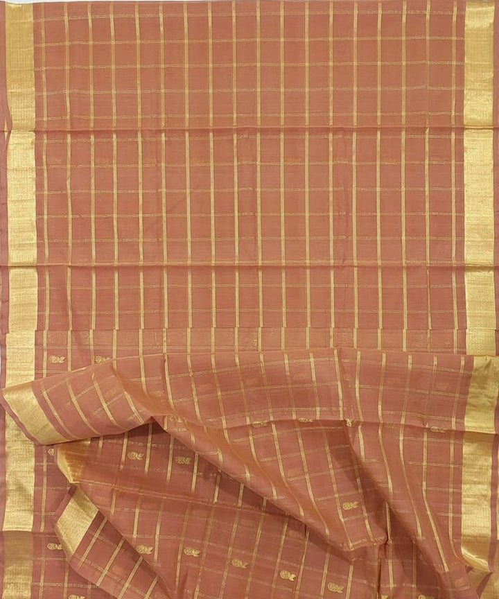 Brown zari handloom venkatagiri cotton saree