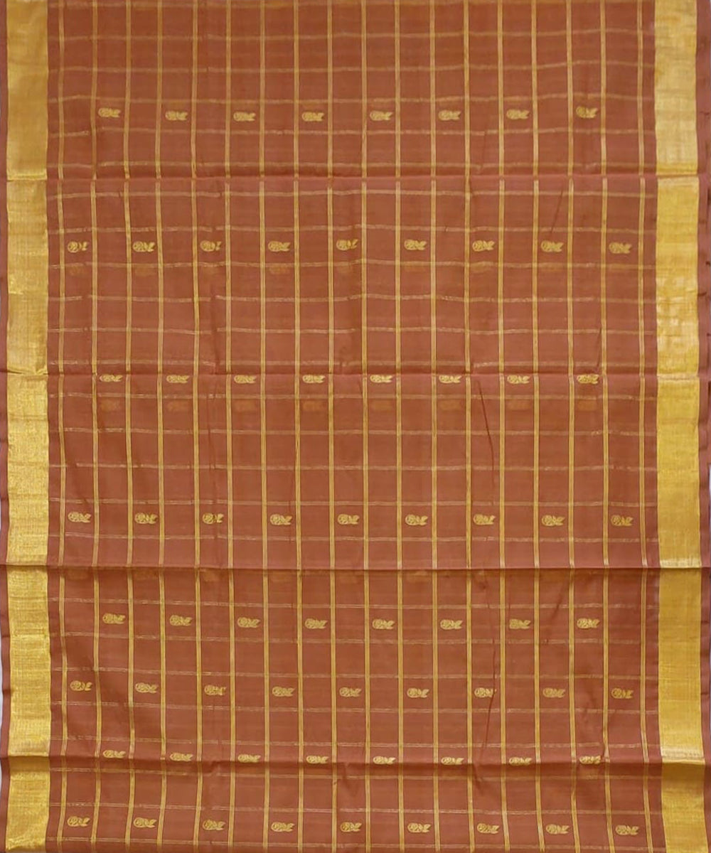 Brown zari handloom venkatagiri cotton saree