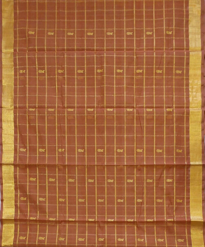 Brown zari handloom venkatagiri cotton saree