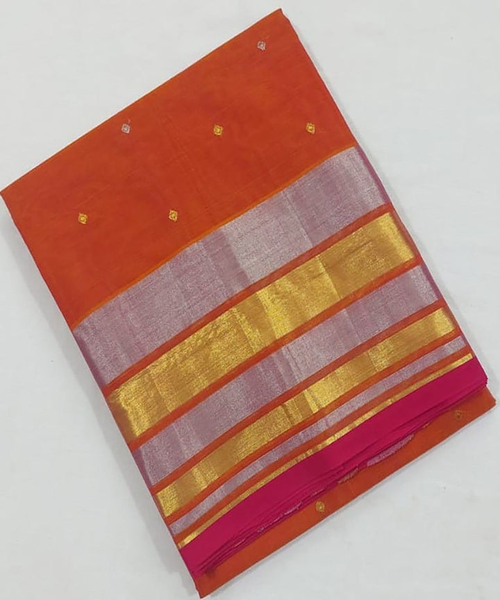 Orange handloom venkatagiri cotton saree