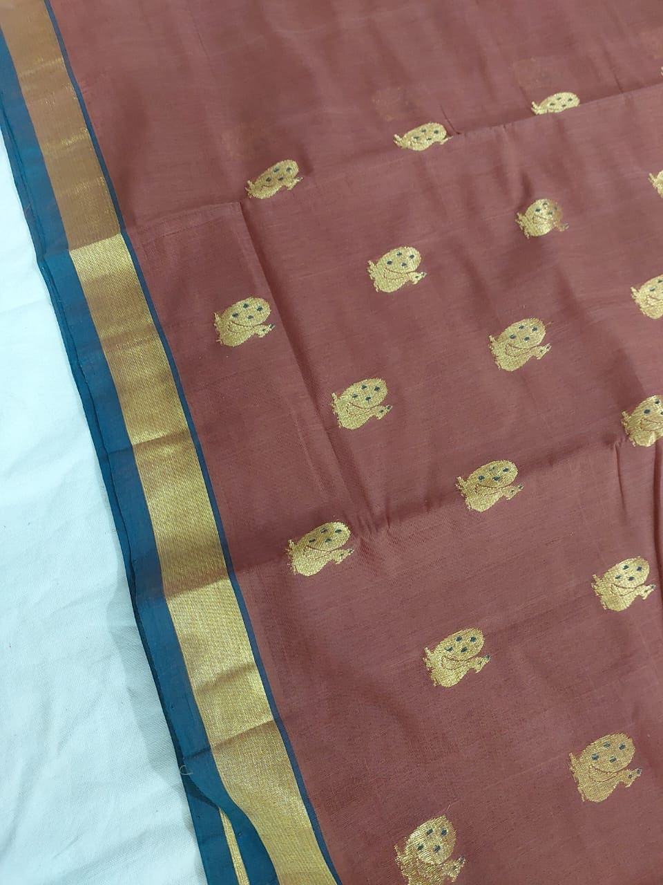 Brown zari border handloom venkatagiri cotton saree