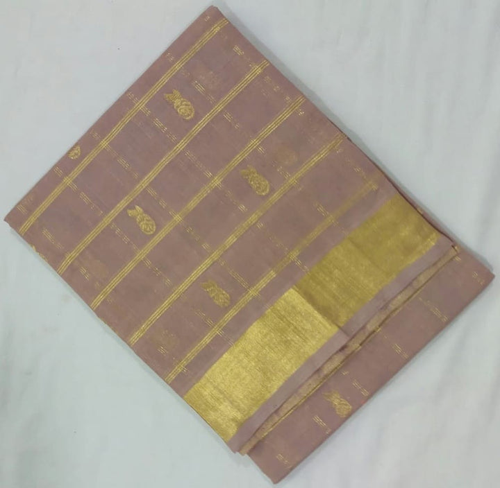 Light brown zari stripe handloom venkatagiri cotton saree