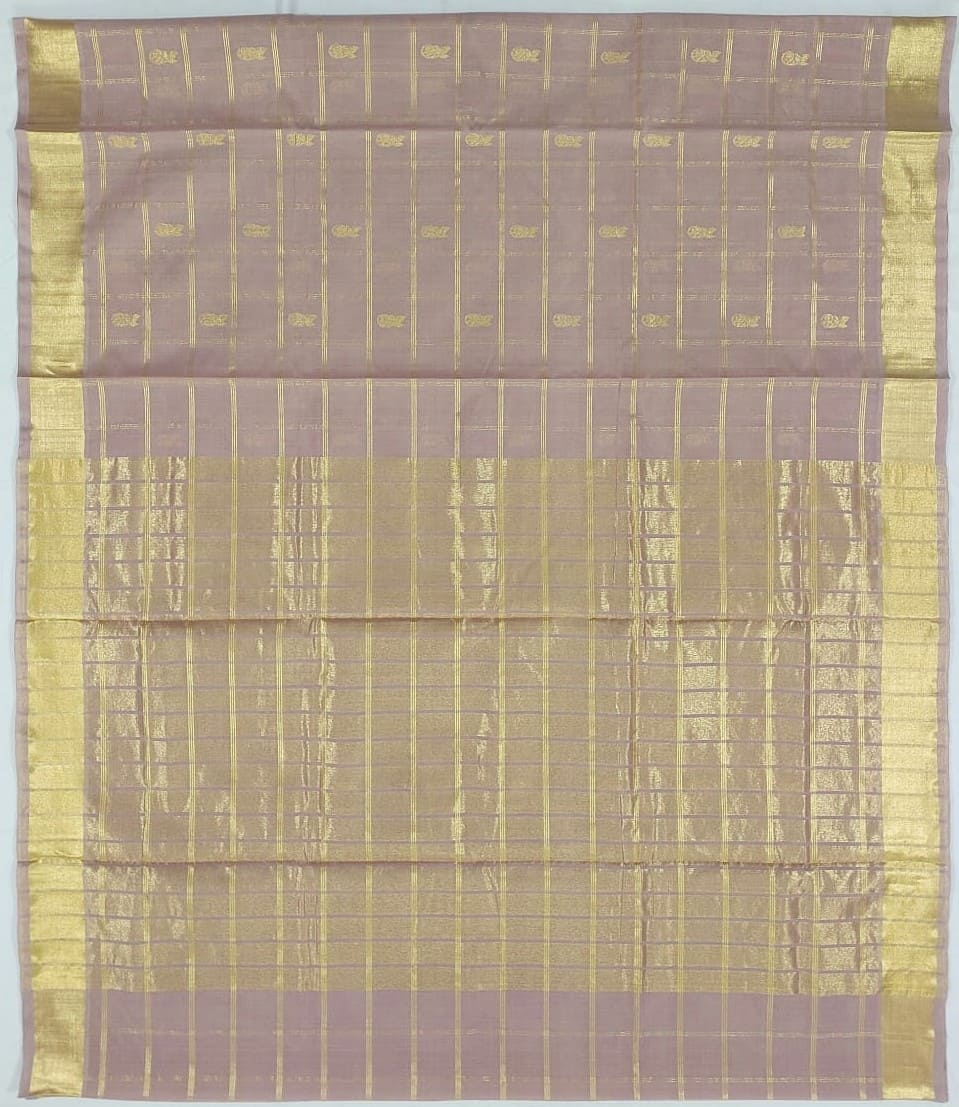 Light brown zari stripe handloom venkatagiri cotton saree