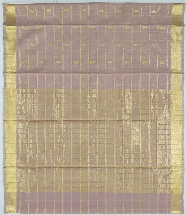 Light brown zari stripe handloom venkatagiri cotton saree