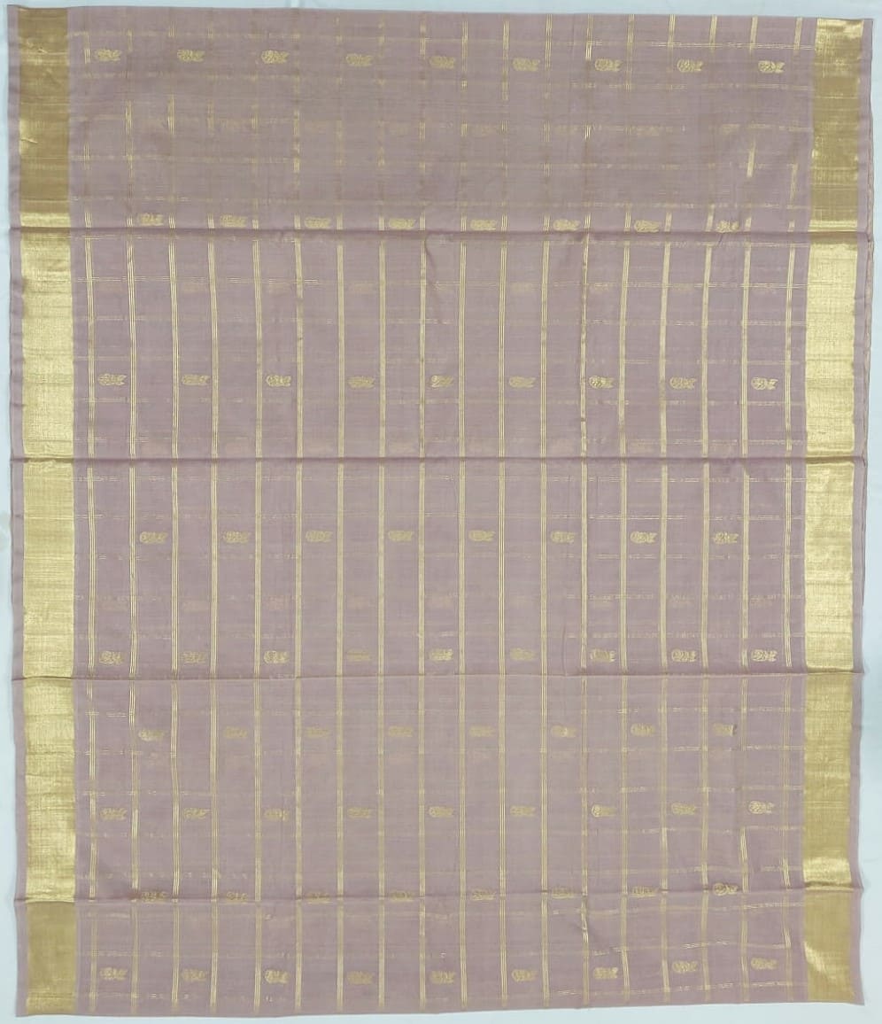 Light brown zari stripe handloom venkatagiri cotton saree