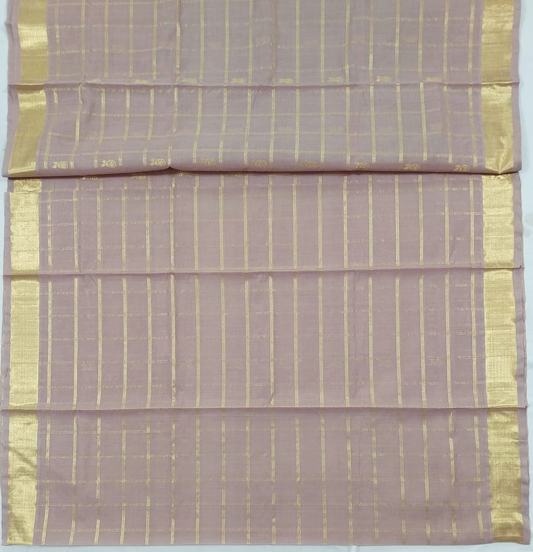 Light brown zari stripe handloom venkatagiri cotton saree