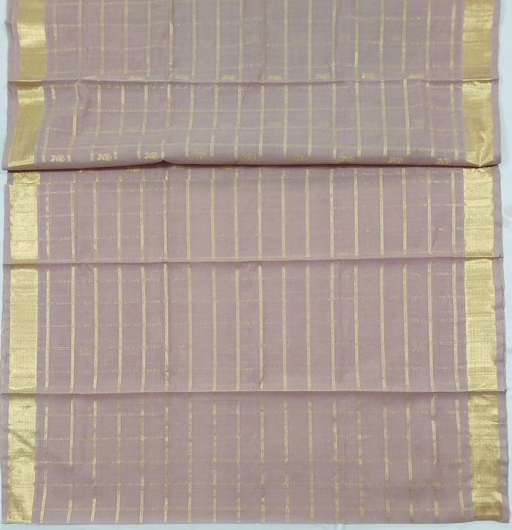 Light brown zari stripe handloom venkatagiri cotton saree