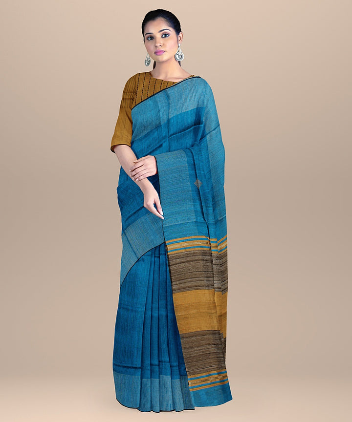 Royal blue grey raw silk handloom bhagalpur saree