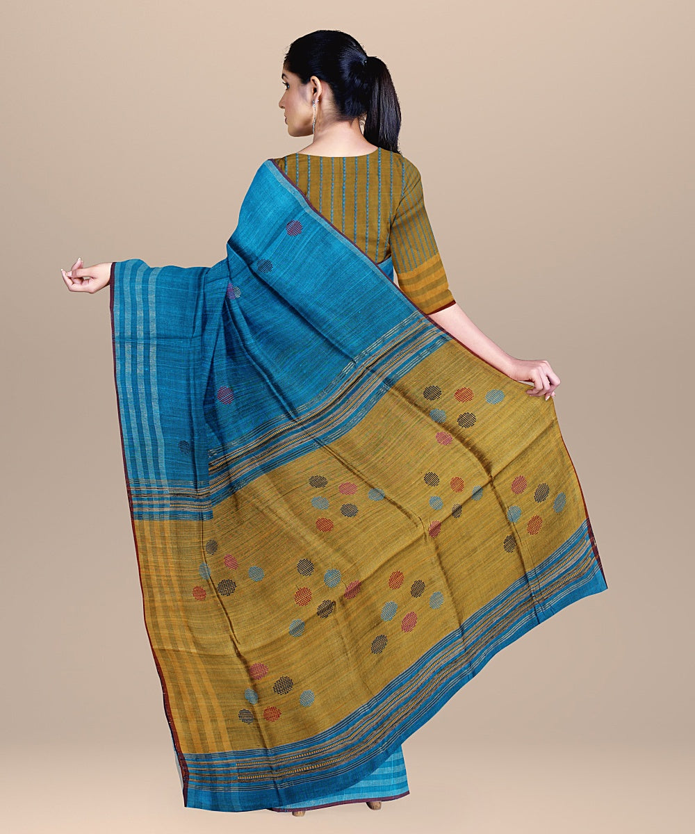 Royal blue brown raw silk handloom bhagalpur saree