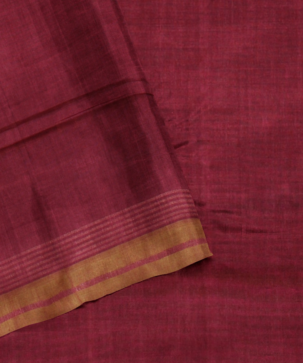 Corn flower blue maroon raw silk handloom bhagalpur saree