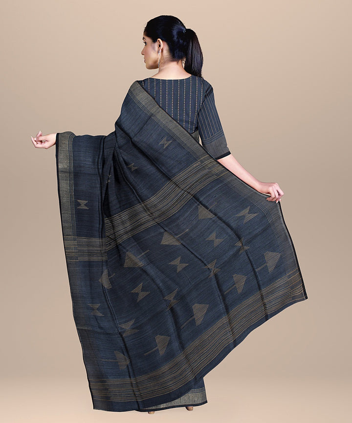 Ash grey raw silk handloom bhagalpur saree