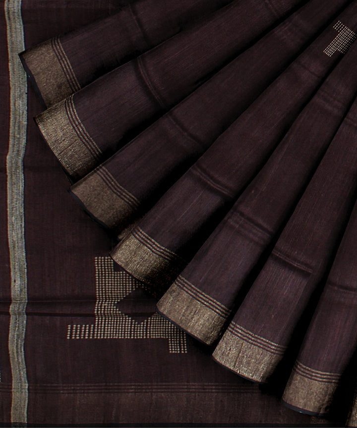 Brown raw silk bhagalpur handloom saree