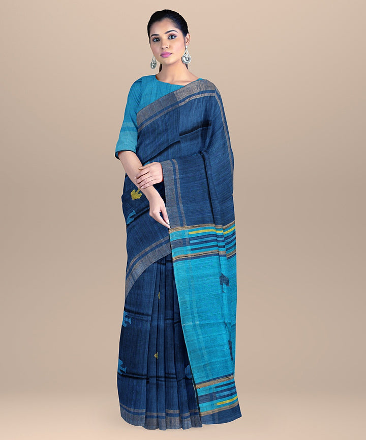 Midnight blue raw silk handloom bhagalpur saree