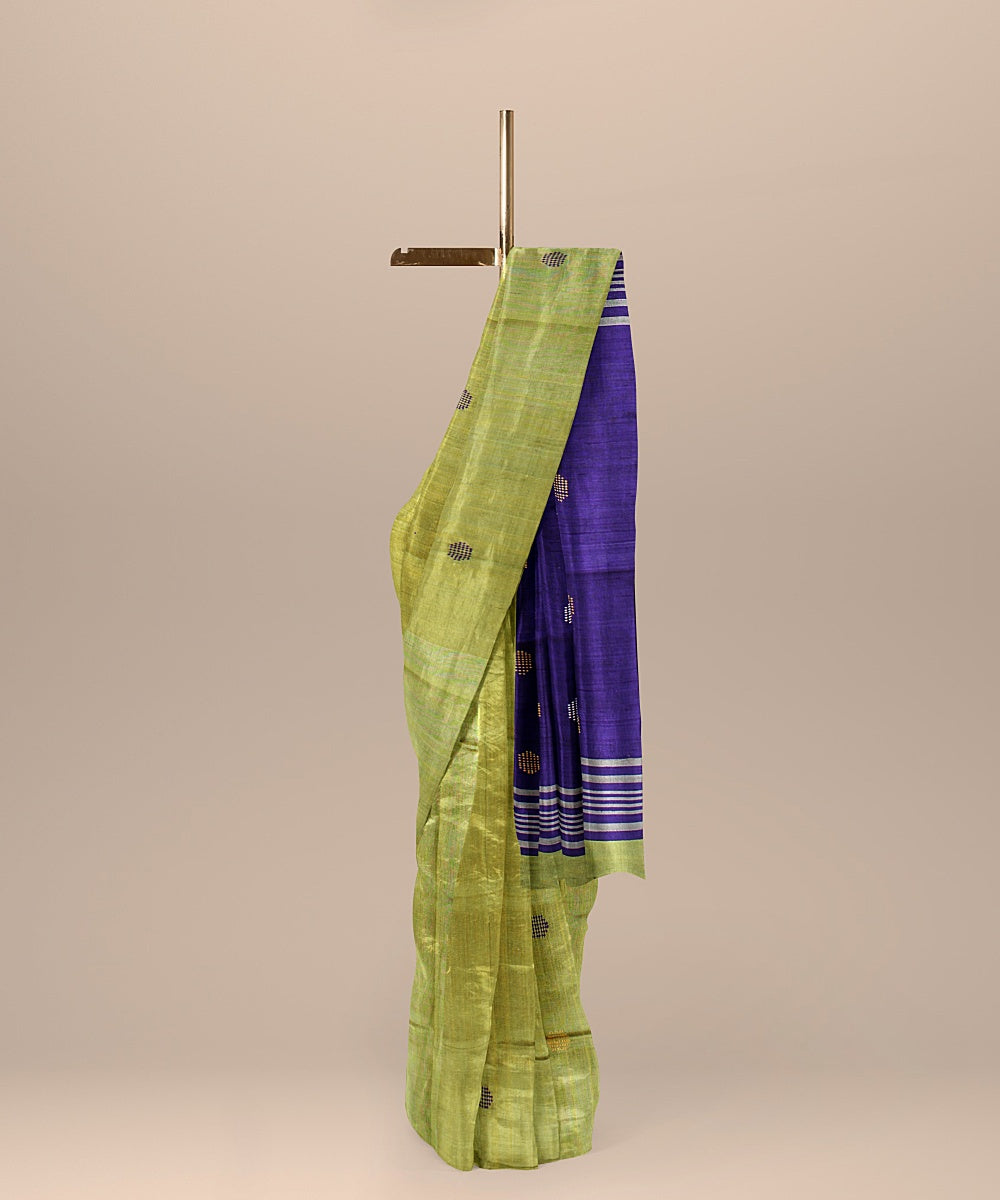 Olive green midnight blue raw silk handloom bhagalpur saree