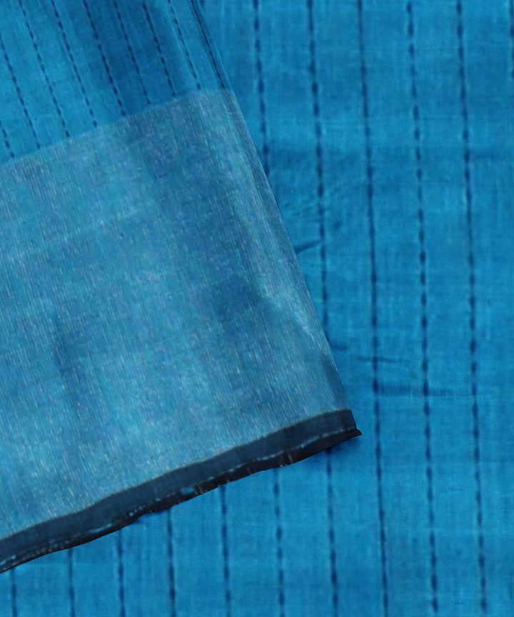 Dark blue cobalt blue raw silk handloom bhagalpur saree