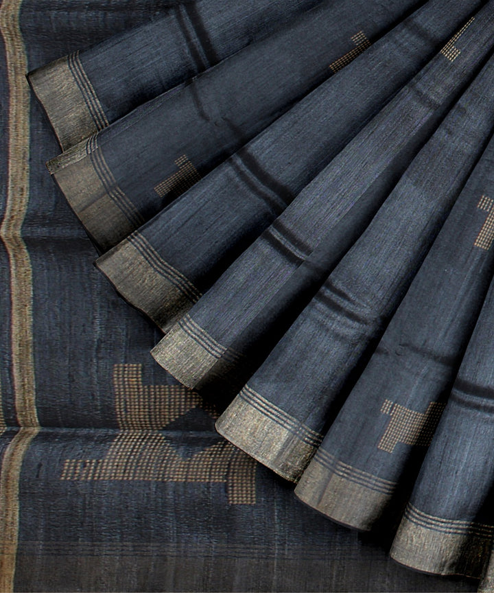 Grey handloom raw silk bhagalpur saree