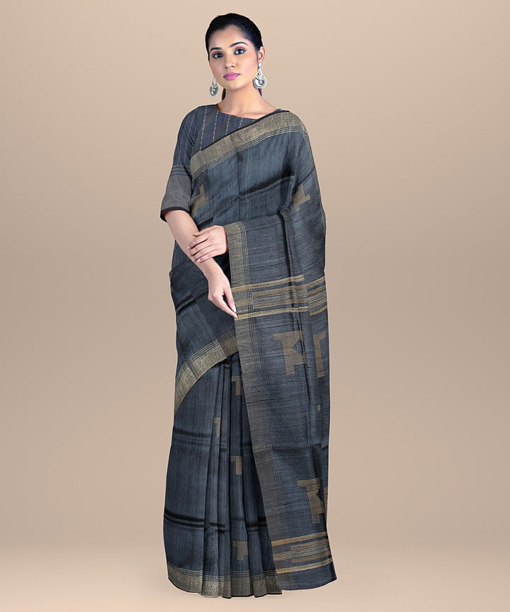 Grey handloom raw silk bhagalpur saree