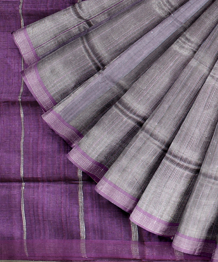 Grey lavender raw silk handloom bhagalpur saree