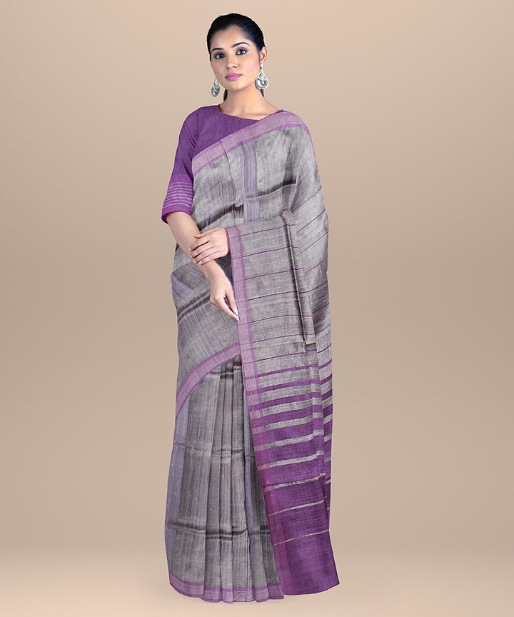 Grey lavender raw silk handloom bhagalpur saree