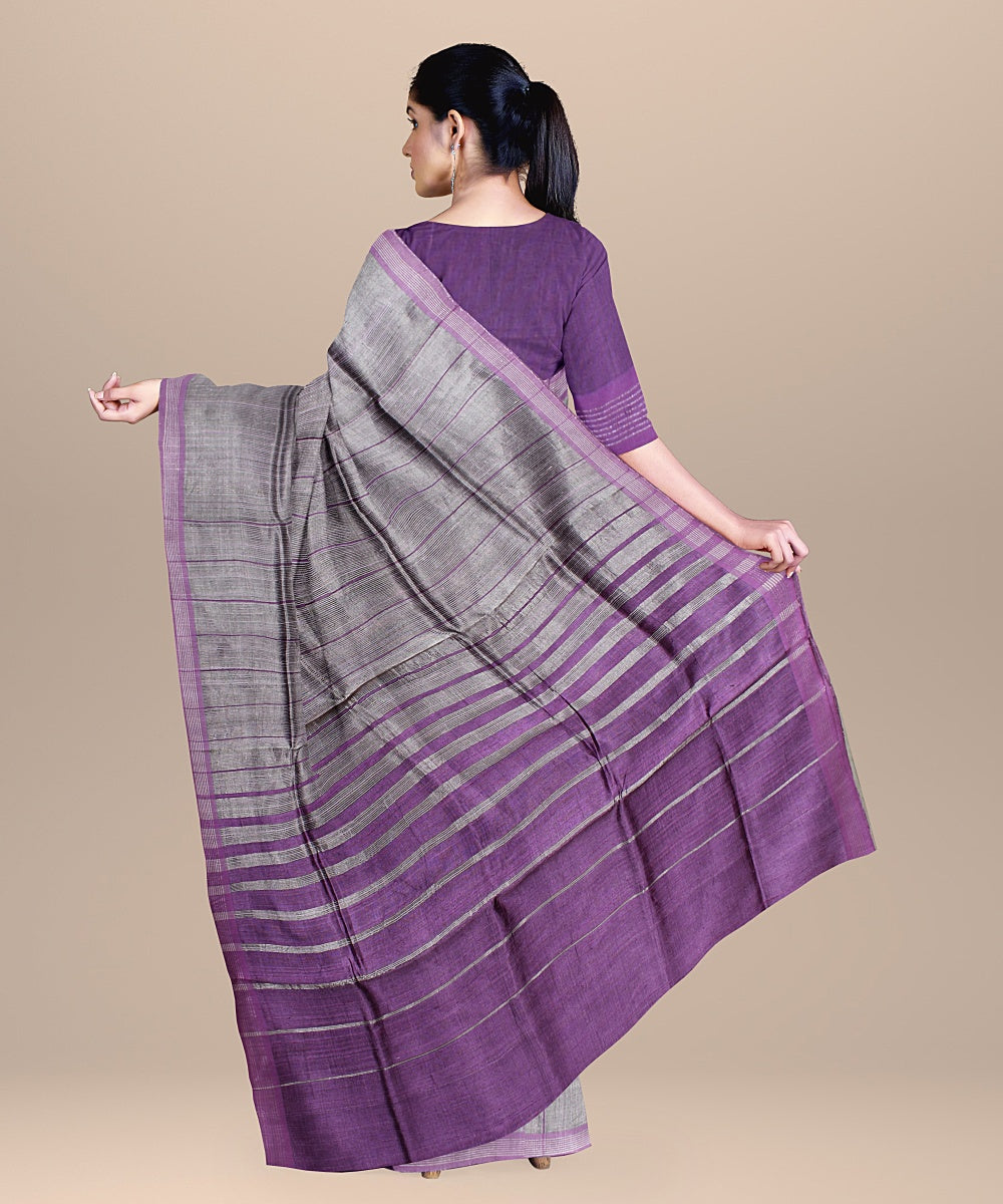 Grey lavender raw silk handloom bhagalpur saree