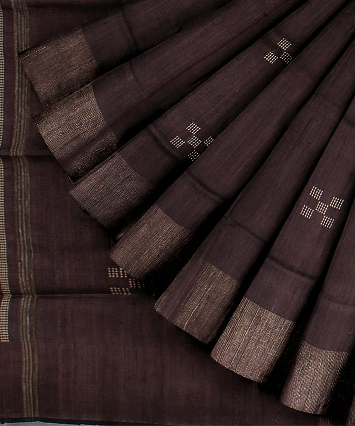 Deep brown raw silk handloom bhagalpur saree