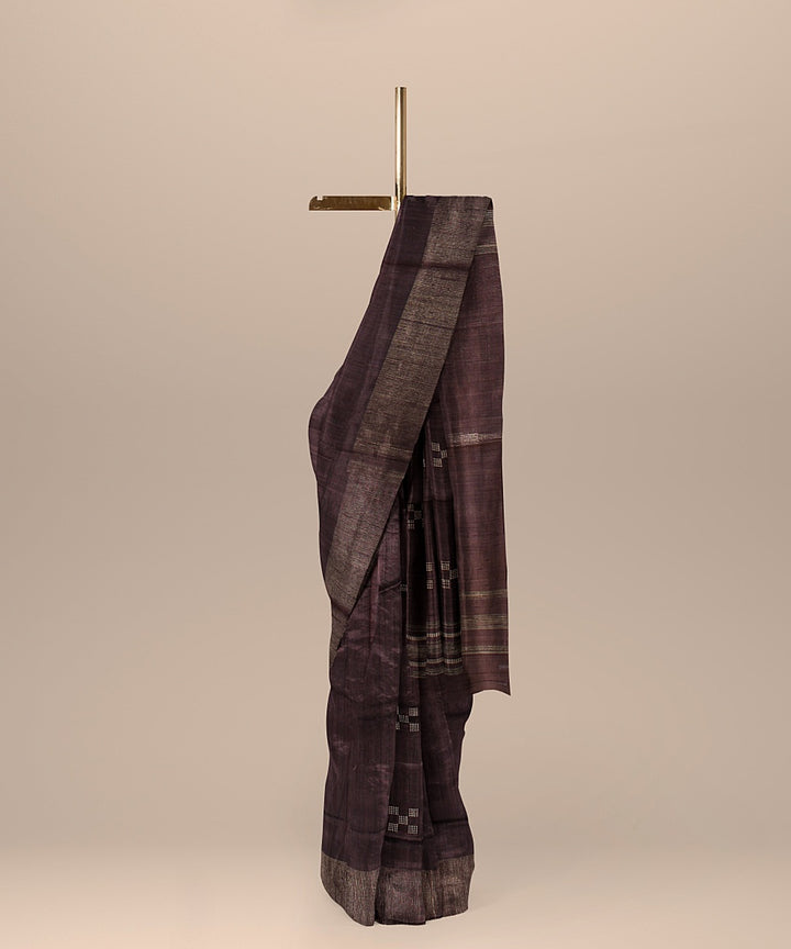 Deep brown raw silk handloom bhagalpur saree