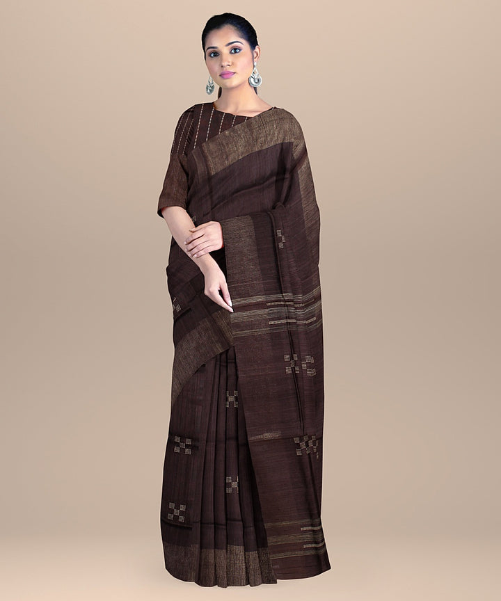 Deep brown raw silk handloom bhagalpur saree