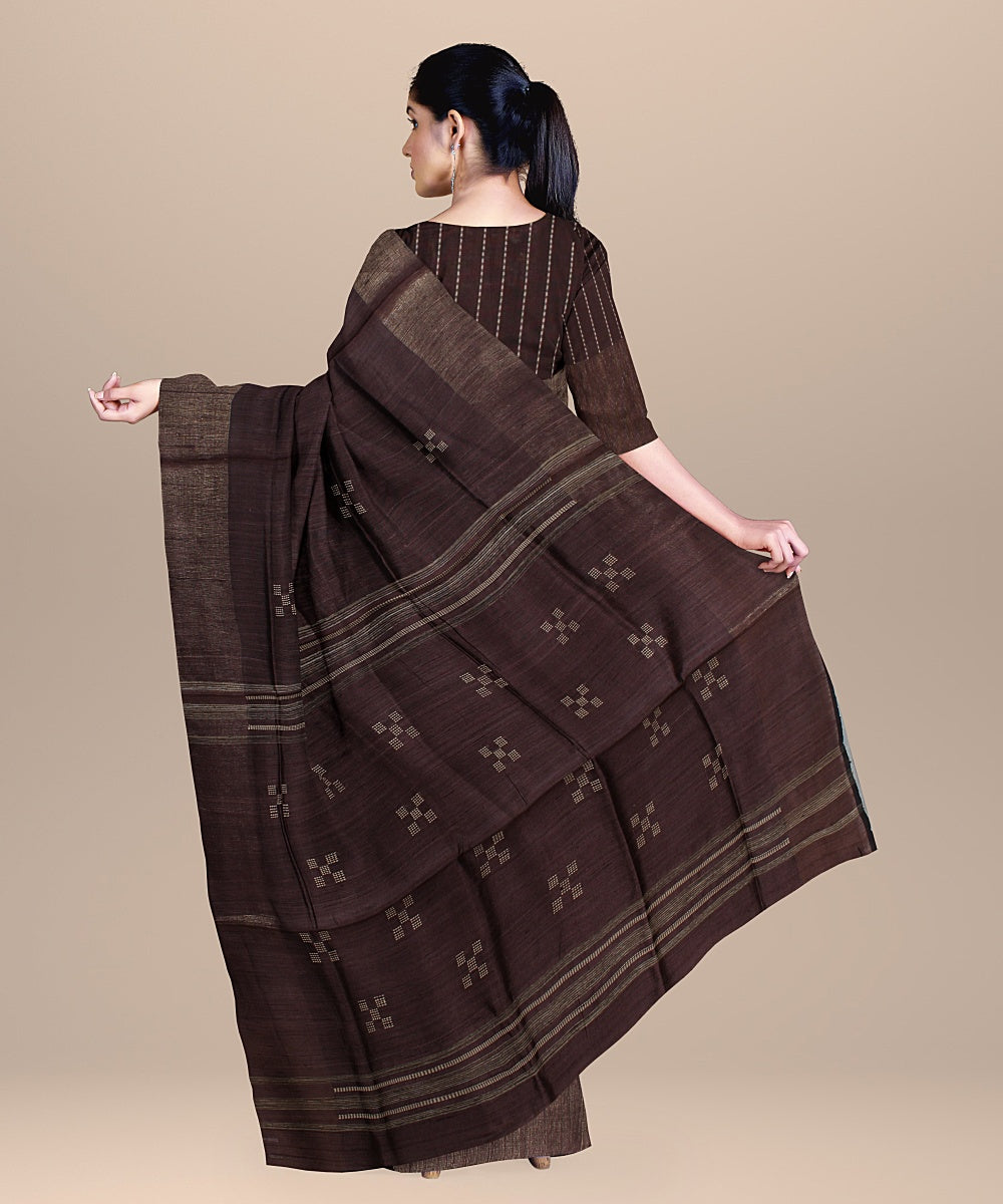 Deep brown raw silk handloom bhagalpur saree