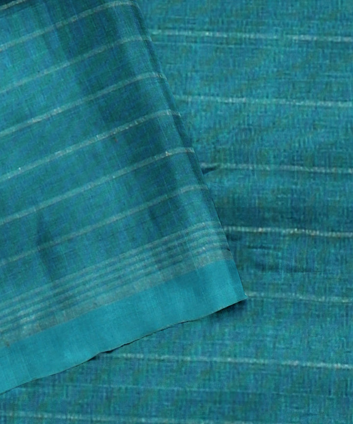 Mustard checked cyan raw silk handloom bhagalpur saree