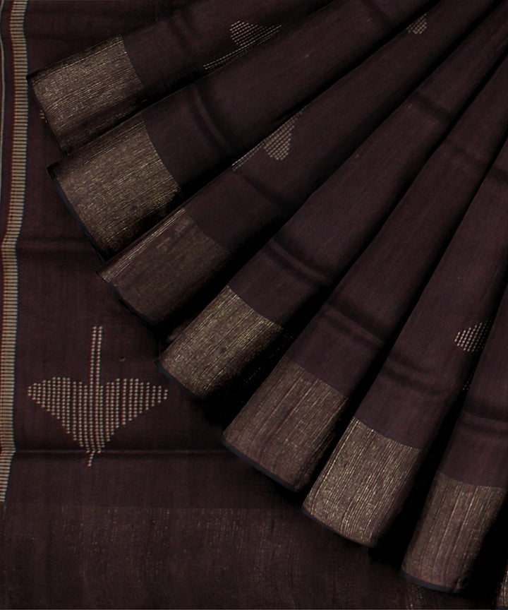 Deep brown raw silk bhagalpur handloom saree