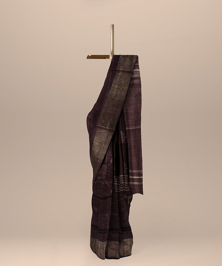 Deep brown raw silk bhagalpur handloom saree